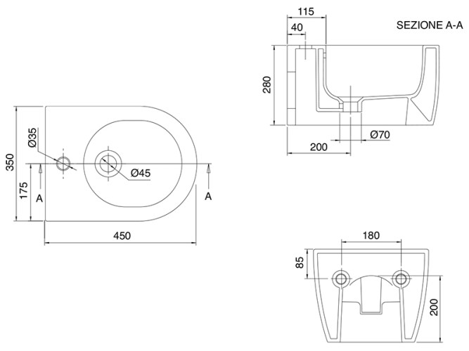 Биде подвесное Scarabeo MOON 5525/53