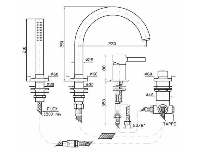 Смеситель на борт ванны ZUCCHETTI PAN ZP6502