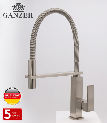 16037-G Смеситель для кухни с пруж. изливом (САТИН)  GANZER