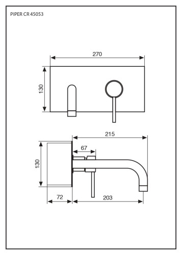 Emmevi Piper, встраиваемый в стену однорычажный смеситель для раковины на панели, без донного клапана, цвет хром