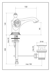 Emmevi The One Cloe, смеситель для раковины. Металлические ручки + прозрачные кристаллы Swarovski,  цвет золото