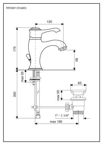 Emmevi Tiffany, однорычажный смеситель для раковины (излив 12 см), с донным клапаном, цвет бронза