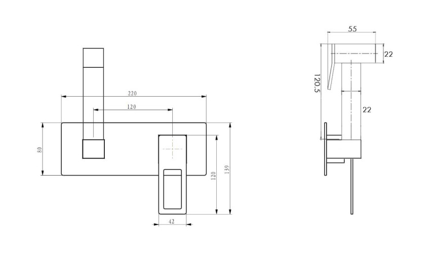 Гигиеническая лейка Q со смесителем GoldBlack
