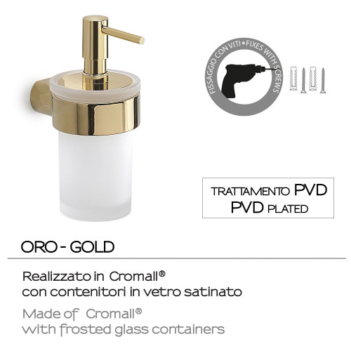 Gedy Pirenei, настенный стеклянный дозатор с пластиковой помпой, цвет золото (PVD)
