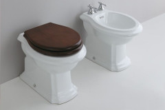 Neroceramica Revo, унитаз приставной (вых. в пол), белый + сид. деревянное без микролифта, цвет орех