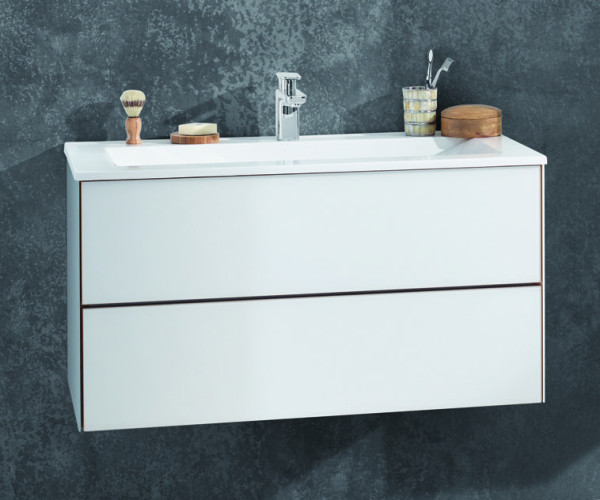 Puris Ice Line, тумба под раковину с открытием PUSH 900 мм, цвет белое матовое стекло