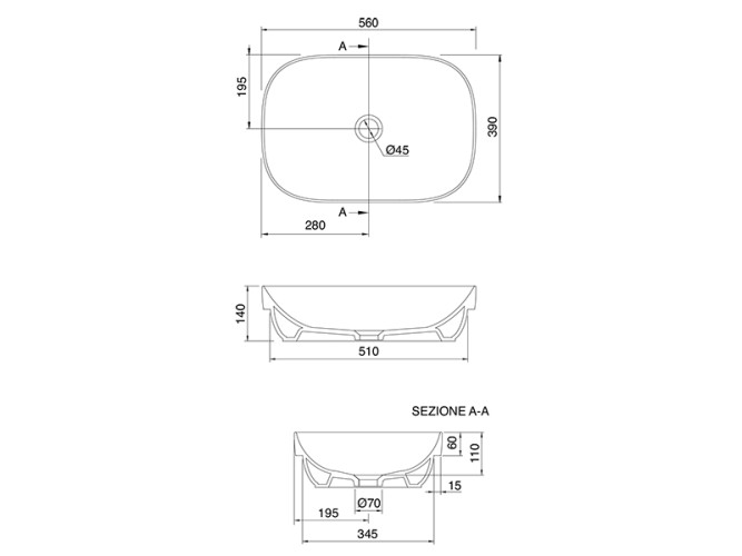 Раковина встраиваемая Scarabeo GLAM 1805/RRV