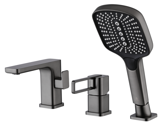 12133-Q Смеситель на борт ванны (3-отв,ГРАФИТ)  GANZER (10/1шт)