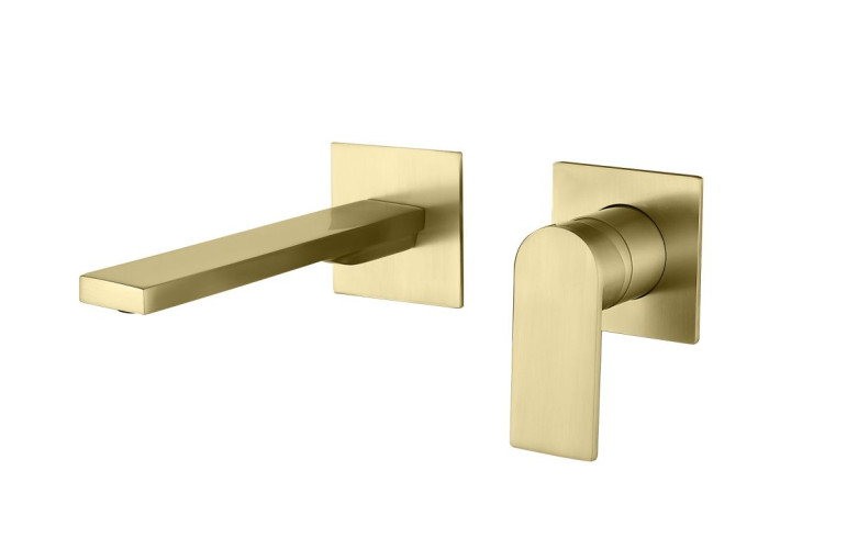AQG Alpha Two, встраиваемый в стену однорычажный смеситель   для раковины, цвет матовое золото