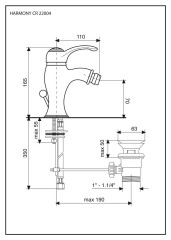 Emmevi Harmony, однорычажный смеситель для биде с донным клапаном, цвет золото