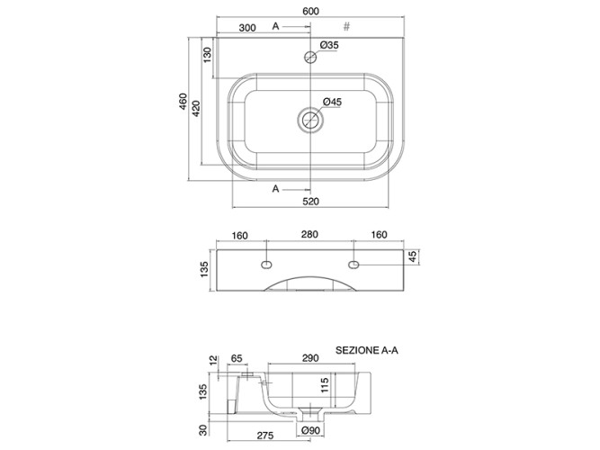 Раковина накладная/  подвесная Scarabeo NEXT 8308