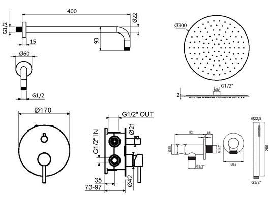 Комплект для душа Plumberia Selection IXO KITXO18BOKING