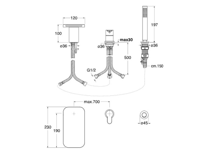 Смеситель на борт ванны CRISTINA ROUND RN18151