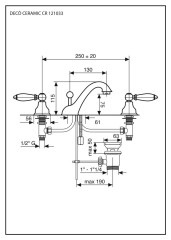 Emmevi Deco Ceramic, смеситель с донным клапаном для раковины на 3 отверстия, цвет золото