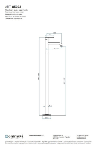Emmevi Filobrass, однорычажный  напольный смеситель для раковины на 1 ноге (излив 20,8 см), цвет хром