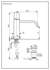 Emmevi Minu, однорычажный смеситель для раковины (излив 13 см), с донным клапаном click-clack, цвет хром