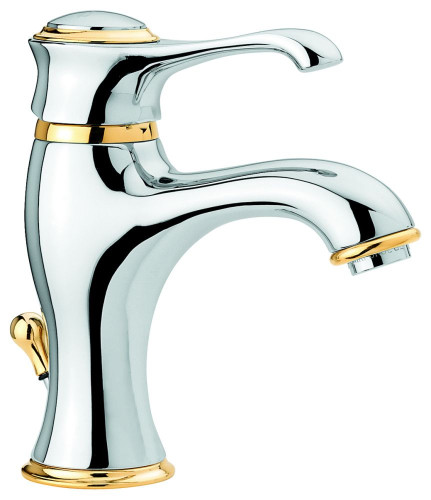 Emmevi Tiffany, однорычажный смеситель для раковины (излив 12 см), с донным клапаном, цвет хром-золото