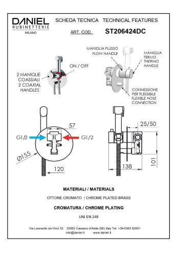 Daniel Suvi, комплект гигиенического душа с термостатом, цвет хром