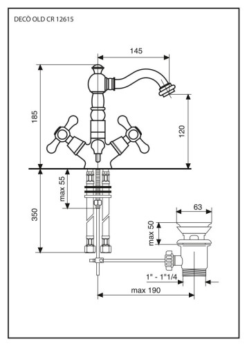 Emmevi Deco Old, смеситель 12615 с донным клапаном для раковины, цвет хром
