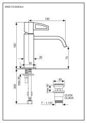 Emmevi Minu, однорычажный смеситель для раковины, ручка со стержнем (излив 13 см), с донным клапаном click-clack, цвет хром