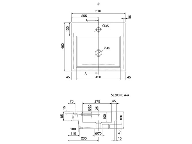 Раковина встраиваемая Scarabeo SQUARE 8025/A