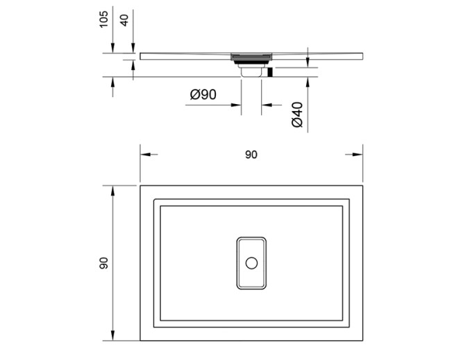Душевой поддон акриловый с центральным сливом RELAX DESIGN PURO 9090/bianco