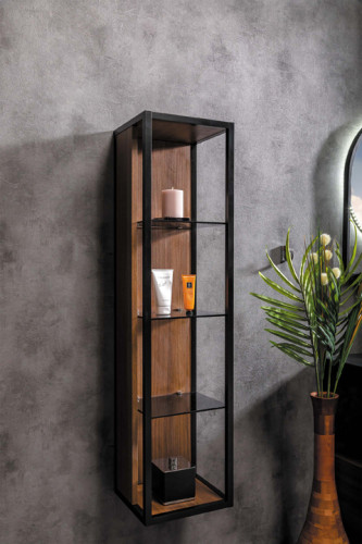 Пенал LOFT высокий dark wood, полки стекло