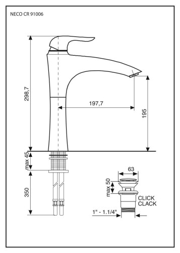 Emmevi Neco, высокий однорычажный смеситель для раковины (излив 19,7 см), с донным клапаном click-clack, цвет хром