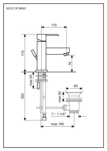 Emmevi Sicily, однорычажный смеситель для раковины с донным клапаном, цвет хром