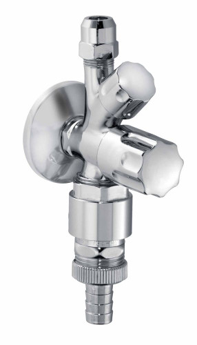 Schlosser, комб. угловой вентиль с дизайнерской рукояткой и аэратором, подключение  1/2", цвет хром