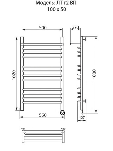 Полотенцесушитель Электрич. Ника TRAPEZIUM ЛТ (Г2) ВП 100/50 правый тэн