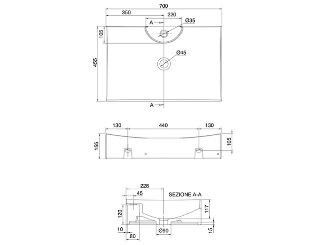 Раковина накладная/  подвесная Scarabeo TSUNAMI 8039/R