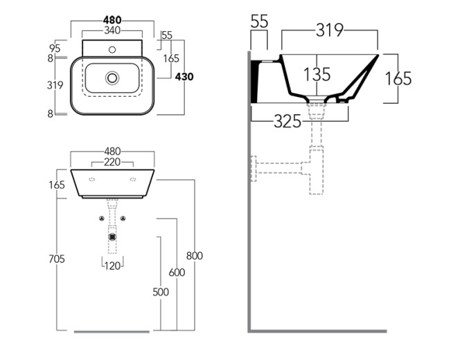 Раковина накладная/подвесная SIMAS WAVE WA 08