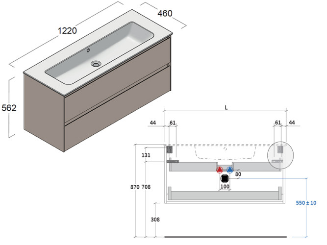 Тумба под раковину BERLONI BAGNO WAY BLOCK WAKBS2C6DIC 127