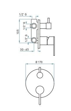 Emmevi Filobrass, однорычажный встраиваемый смеситель для душа с рычажным дивертером, на 2 выхода, цвет хром