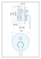 Emmevi Neco, однорычажный встраиваемый смеситель для душа с дивертером на 2 выхода, цвет хром