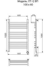 Полотенцесушитель Электрич. Ника TRAPEZIUM ЛТ (Г2) ВП 100/60 правый тэн