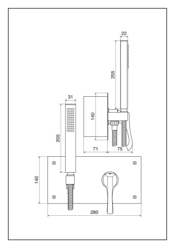 Emmevi Ares, встраиваемый в стену однорычажный смеситель для душа, с панелью и набором для душа, цвет хром