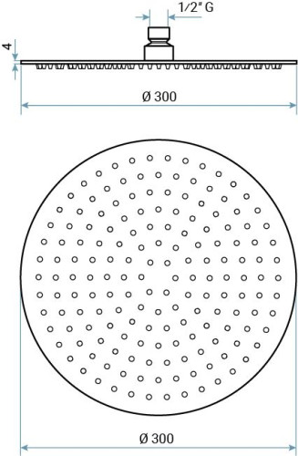 Emmevi, душевая круглая антикальковая головка из нержавеющей стали 300 мм, подключение 1/2"