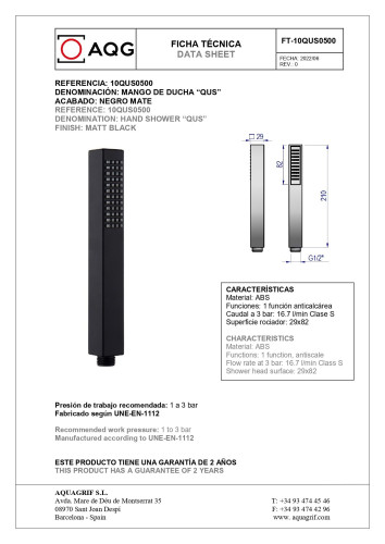 AQG, ручной душ антикальцевый QUS 29х82мм, цвет черный матовый
