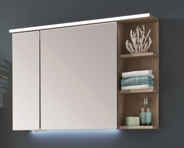 Puris Purefaction, зеркальный шкаф (2 двери) с LED подсветкой 900 мм правый, цвет дуб чарлстон