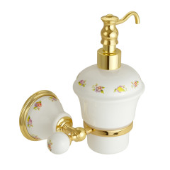 Дозатор жидкого мыла настенный, керамика с декором/золото Migliore Provance
