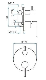 Emmevi Filobrass, однорычажный встраиваемый смеситель для душа с рычажным дивертером, на 3 выхода, цвет черный матовый