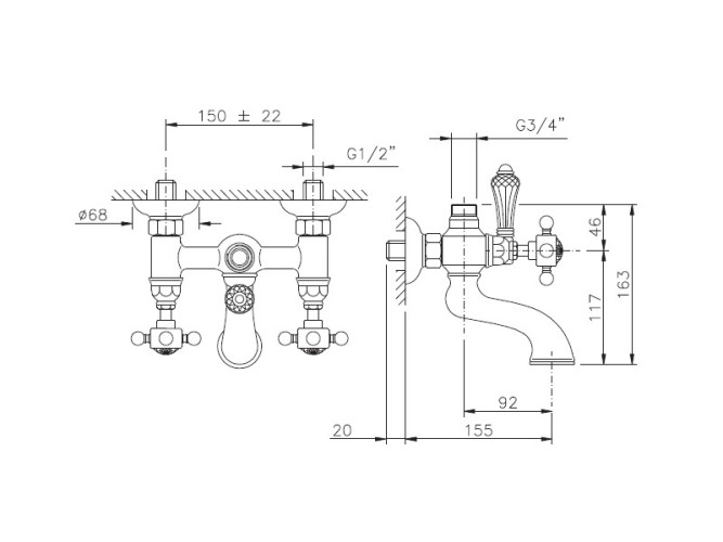 Смеcитель для ванны NICOLAZZI P.M.BLANC 1400CR78