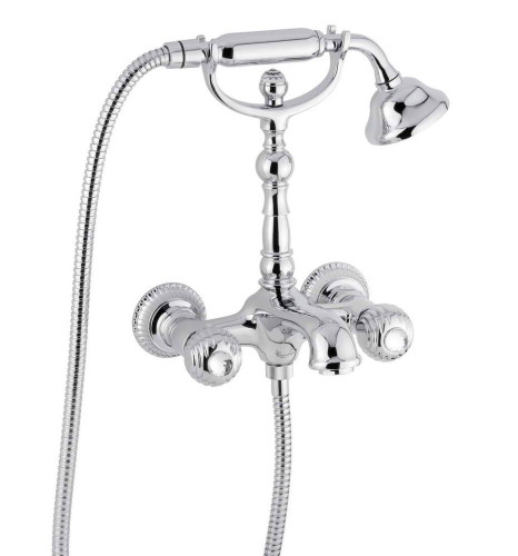 Emmevi The One Cloe, смеситель с ручным душем для ванны. Металлические ручки + прозрачные крис, цвет хром