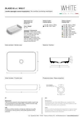 White Ceramic Blade, накладная прямоугольная раковина 65x40x11,5h см, цвет белый глянцевый