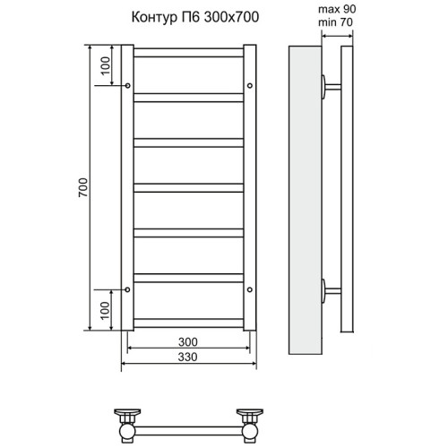 Полотенцесушитель Terminus Стандарт Контур П6 300х700 МАТРИЦА(-)