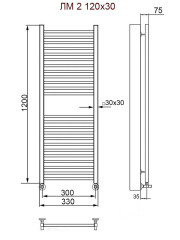 Полотенцесушитель Ника MODERN ЛМ-2 120/30 с вентилями (комплект люкс)*