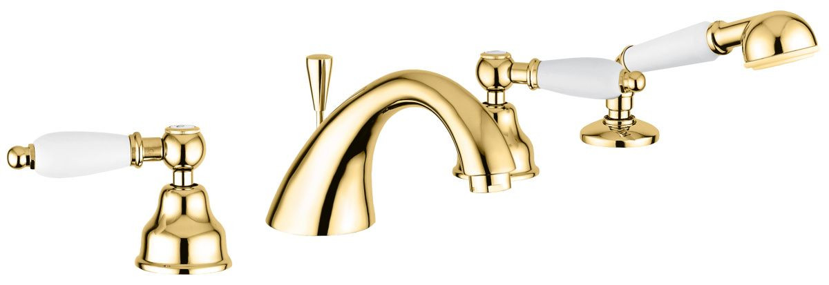 Emmevi Deco Ceramic, смеситель с ручным душем на борт ванны, цвет золото