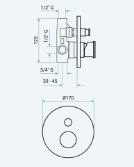 Emmevi Filobrass, однорычажный встраиваемый смеситель для душа, рукоятка без стержня, с кнопочным дивертером, на 2 выхода, цвет хром